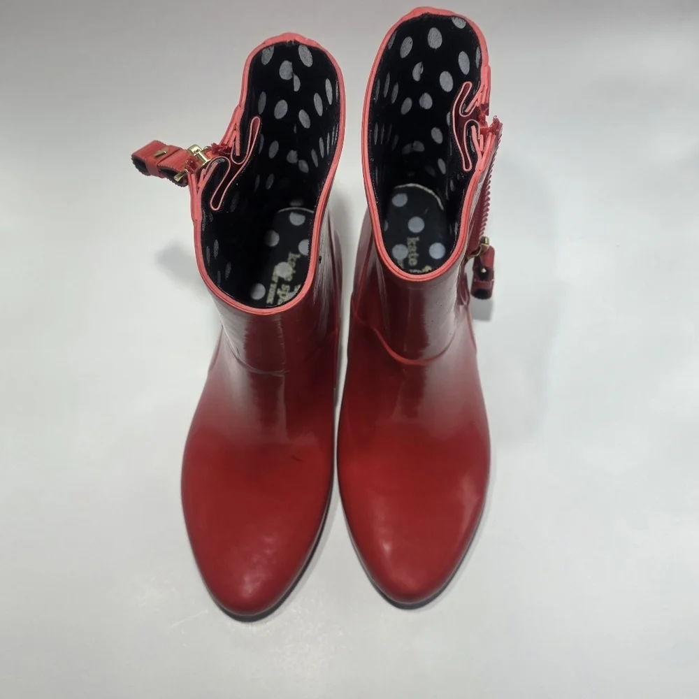 Kate Spade Penny Ankle Rubber Rain Boots, Size 5  Red Color New